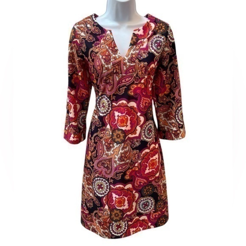 Jude Connally Michelle Paisley Dress Small Jersey Knit Stretch Colorful Fall